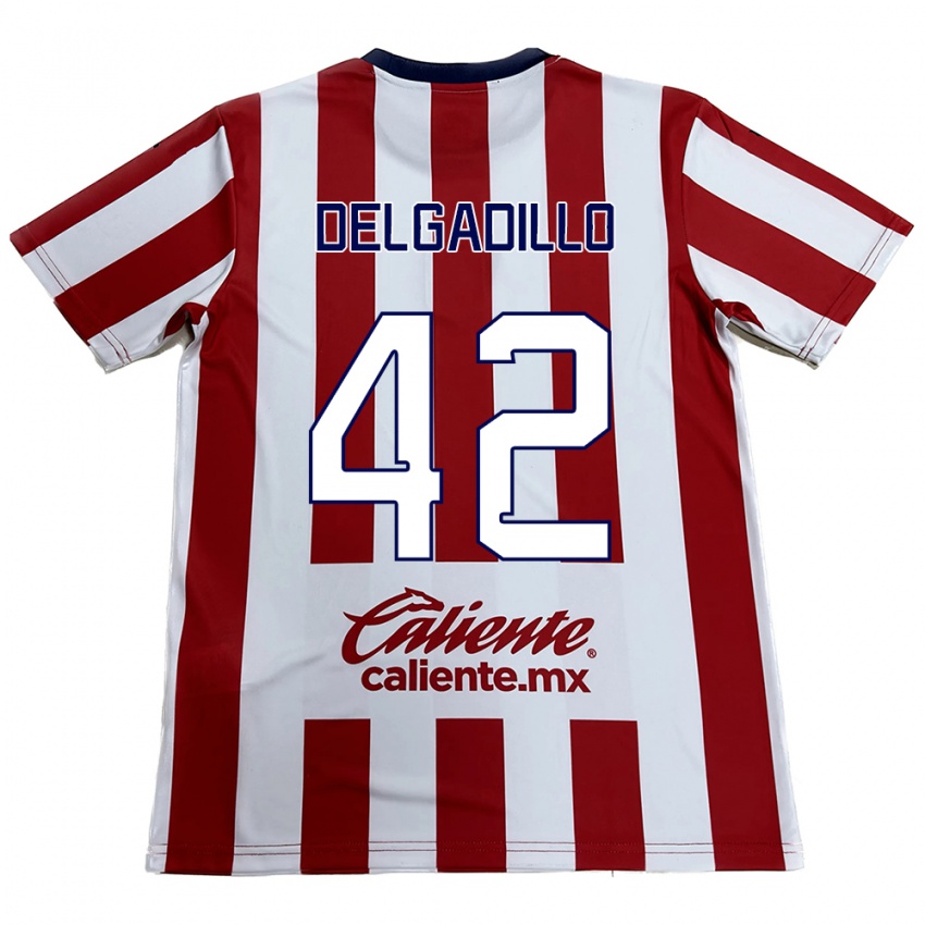 Niño Camiseta Diego Delgadillo #42 Rojo Blanco 1ª Equipación 2024/25 La Camisa