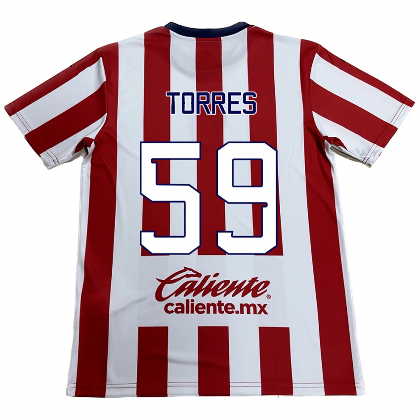 Niño Camiseta Christian Torres #59 Rojo Blanco 1ª Equipación 2024/25 La Camisa