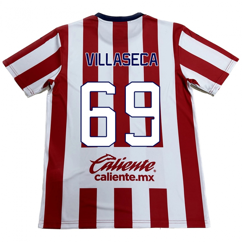 Niño Camiseta Daniel Villaseca #69 Rojo Blanco 1ª Equipación 2024/25 La Camisa