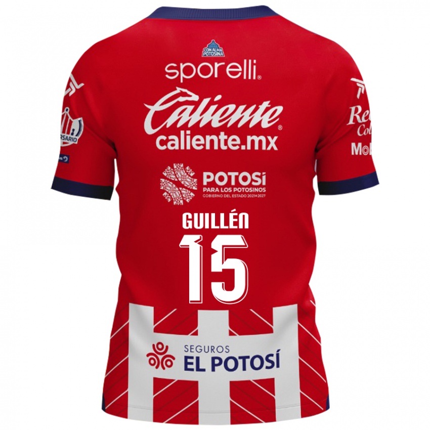 Niño Camiseta Daniel Guillén #15 Rojo Blanco 1ª Equipación 2024/25 La Camisa