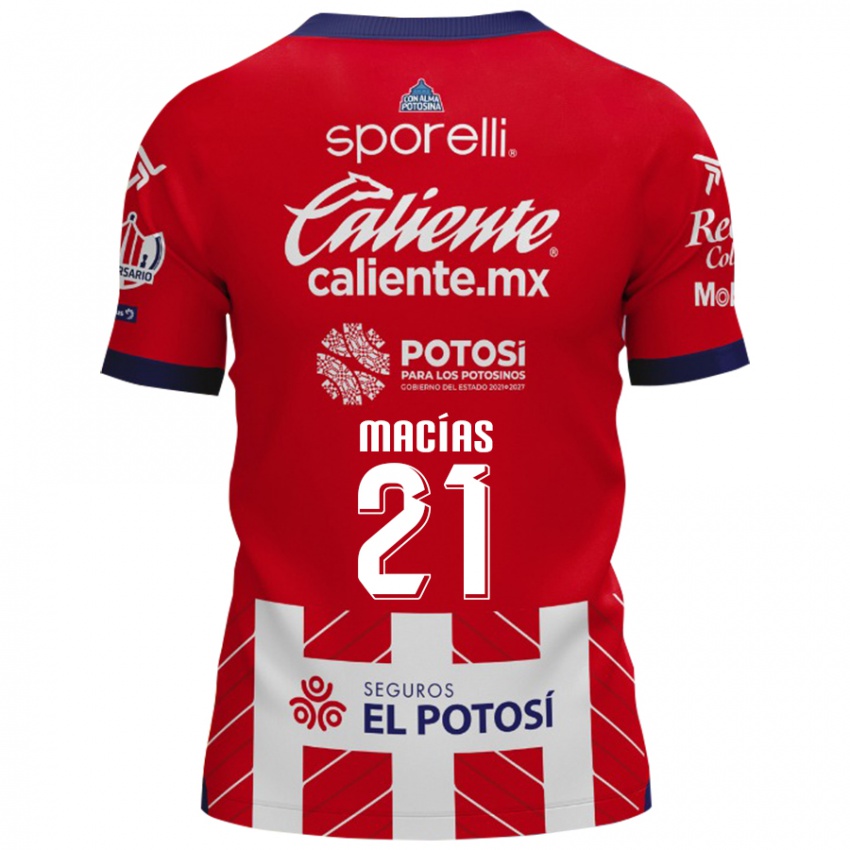 Niño Camiseta Óscar Macías #21 Rojo Blanco 1ª Equipación 2024/25 La Camisa