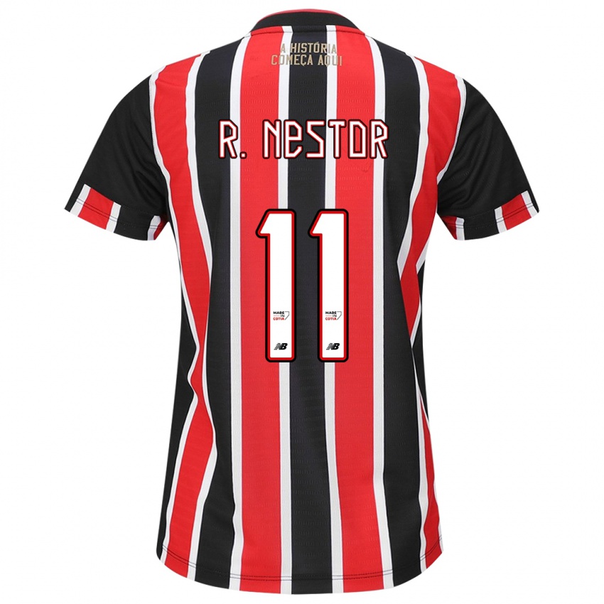 Niño Camiseta Rodrigo Nestor #11 Negro Rojo Blanco 2ª Equipación 2024/25 La Camisa