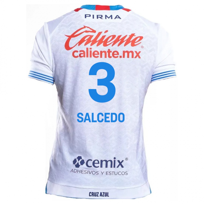 Niño Camiseta Carlos Salcedo #3 Blanco Azul 2ª Equipación 2024/25 La Camisa