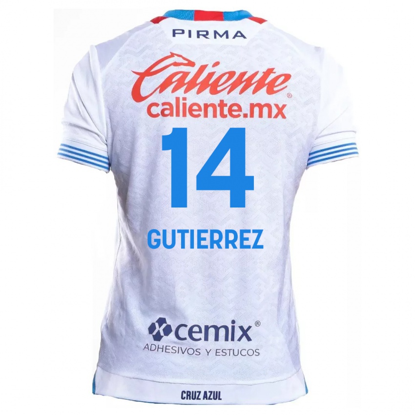 Niño Camiseta Alexis Gutierrez #14 Blanco Azul 2ª Equipación 2024/25 La Camisa