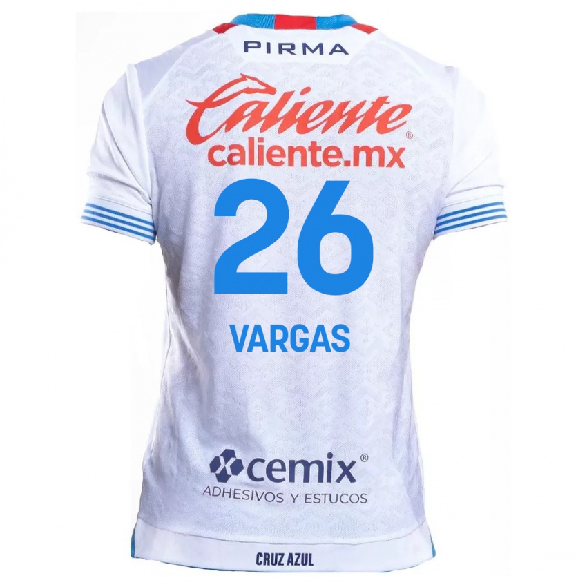 Niño Camiseta Carlos Vargas #26 Blanco Azul 2ª Equipación 2024/25 La Camisa