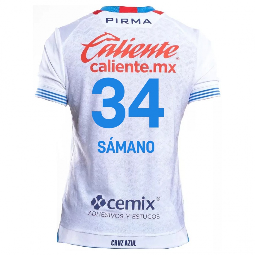 Niño Camiseta Leonardo Sámano #34 Blanco Azul 2ª Equipación 2024/25 La Camisa