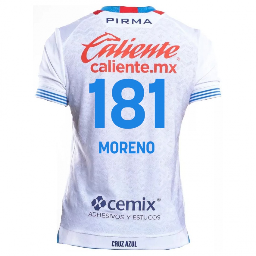 Niño Camiseta Roberto Moreno #181 Blanco Azul 2ª Equipación 2024/25 La Camisa