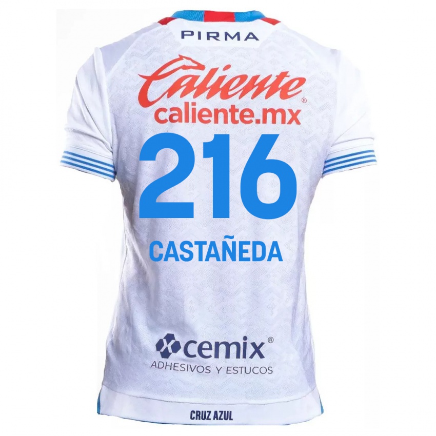 Niño Camiseta Ian Castañeda #216 Blanco Azul 2ª Equipación 2024/25 La Camisa