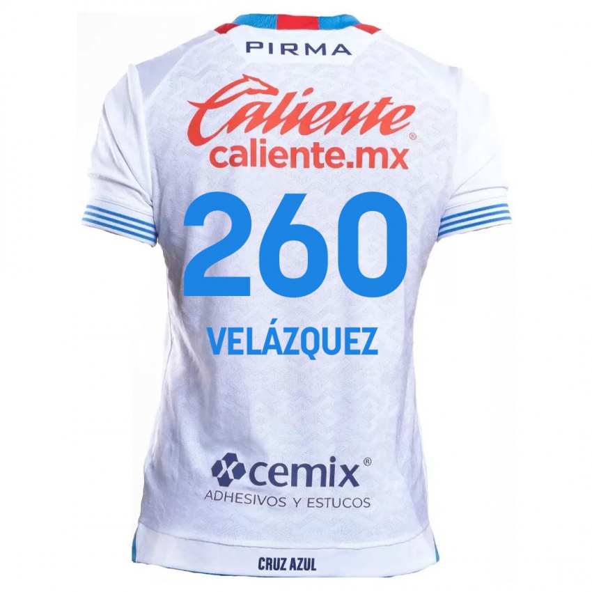 Niño Camiseta Víctor Velázquez #260 Blanco Azul 2ª Equipación 2024/25 La Camisa