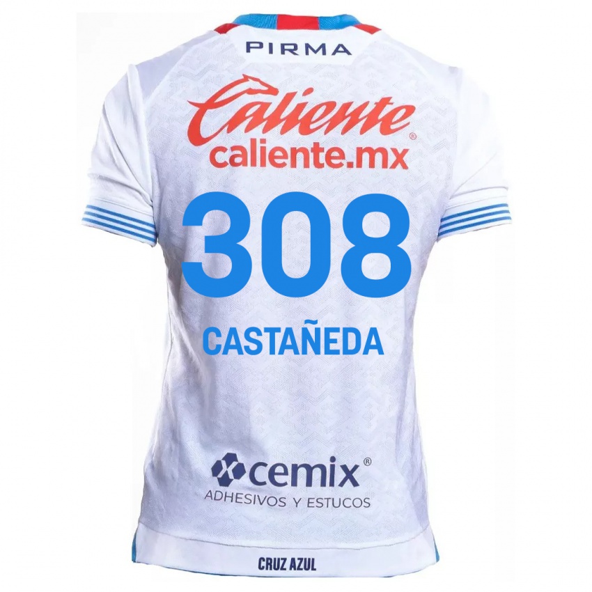 Niño Camiseta Emiliano Castañeda #308 Blanco Azul 2ª Equipación 2024/25 La Camisa