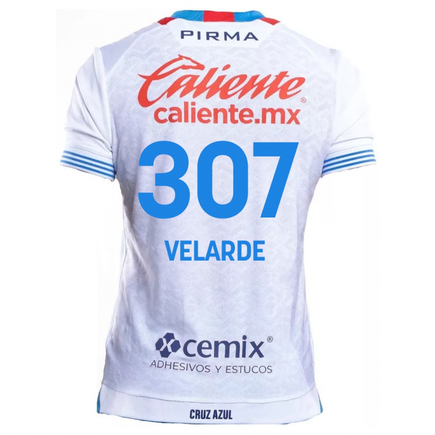 Niño Camiseta Juan Velarde #307 Blanco Azul 2ª Equipación 2024/25 La Camisa