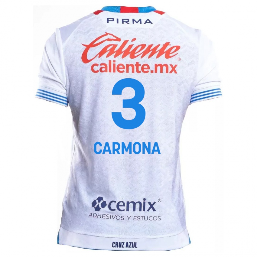 Niño Camiseta Edith Carmona #3 Blanco Azul 2ª Equipación 2024/25 La Camisa