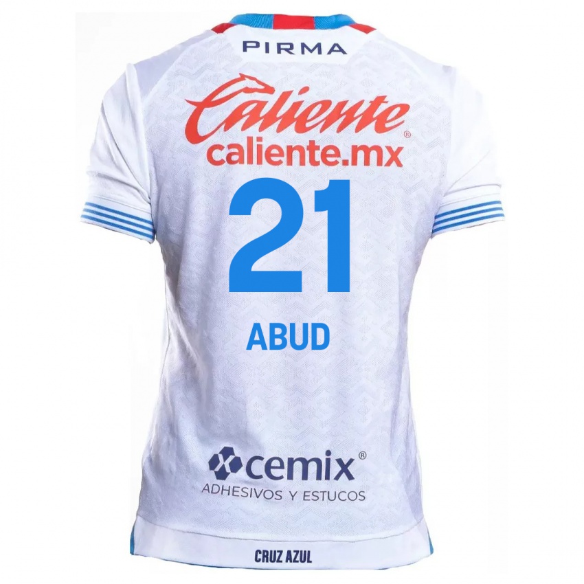 Niño Camiseta Karime Abud #21 Blanco Azul 2ª Equipación 2024/25 La Camisa