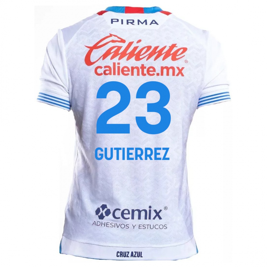 Niño Camiseta Ivonne Gutierrez #23 Blanco Azul 2ª Equipación 2024/25 La Camisa