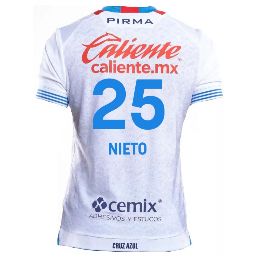 Niño Camiseta Natsidieli Nieto #25 Blanco Azul 2ª Equipación 2024/25 La Camisa