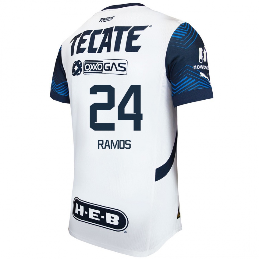 Niño Camiseta César Ramos #24 Blanco Azul 2ª Equipación 2024/25 La Camisa