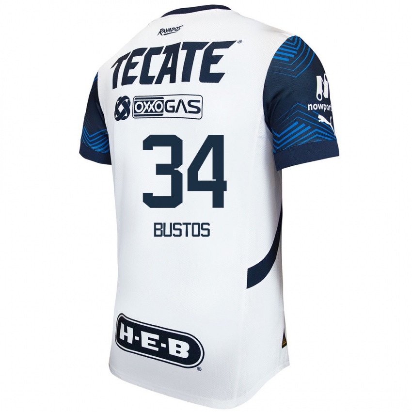 Niño Camiseta César Bustos #34 Blanco Azul 2ª Equipación 2024/25 La Camisa