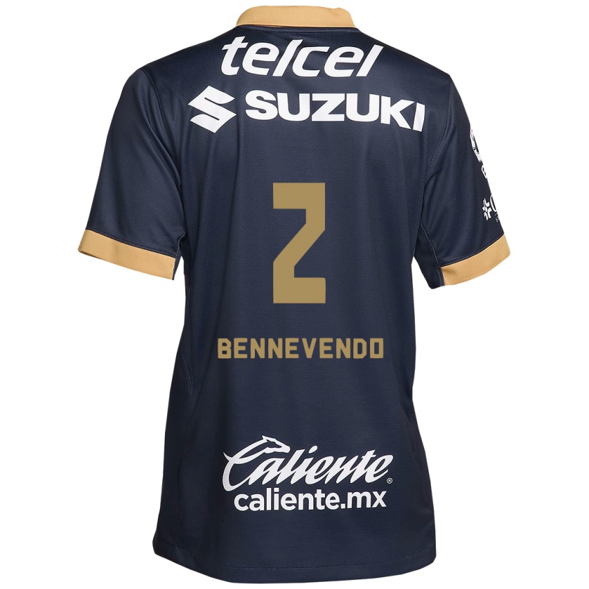 Niño Camiseta Pablo Bennevendo #2 Obsidiana Dorada Blanca 2ª Equipación 2024/25 La Camisa