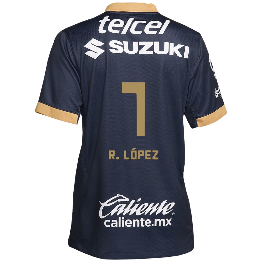 Niño Camiseta Rodrigo López #7 Obsidiana Dorada Blanca 2ª Equipación 2024/25 La Camisa