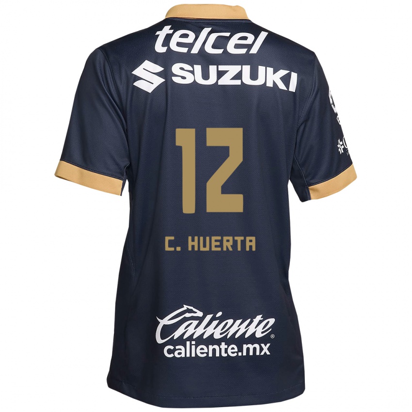 Niño Camiseta César Huerta #12 Obsidiana Dorada Blanca 2ª Equipación 2024/25 La Camisa