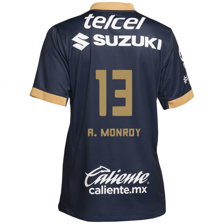 Niño Camiseta Pablo Monroy #13 Obsidiana Dorada Blanca 2ª Equipación 2024/25 La Camisa