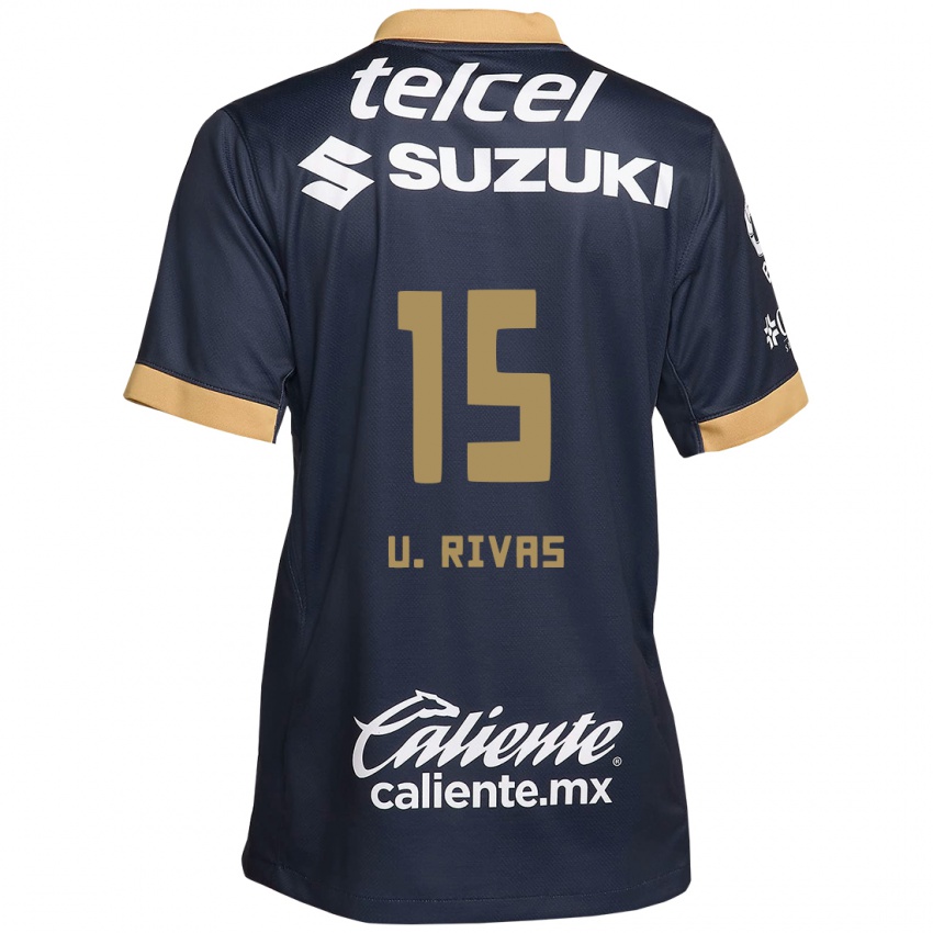 Niño Camiseta Ulises Rivas #15 Obsidiana Dorada Blanca 2ª Equipación 2024/25 La Camisa