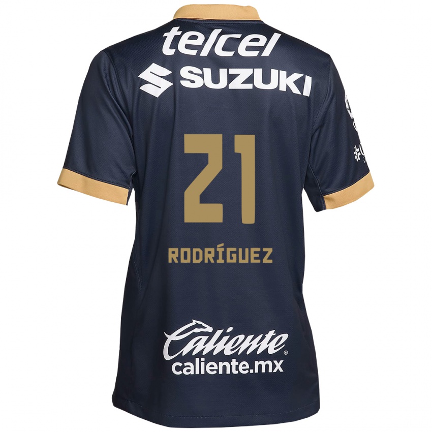 Niño Camiseta Michell Rodríguez #21 Obsidiana Dorada Blanca 2ª Equipación 2024/25 La Camisa