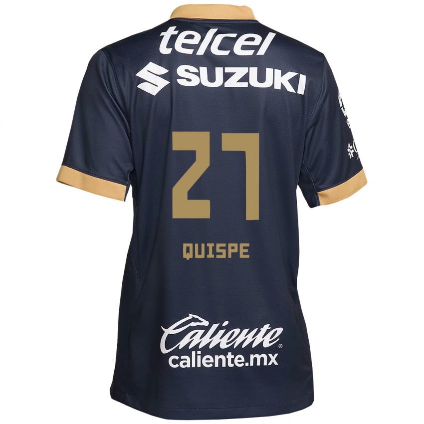 Niño Camiseta Piero Quispe #27 Obsidiana Dorada Blanca 2ª Equipación 2024/25 La Camisa