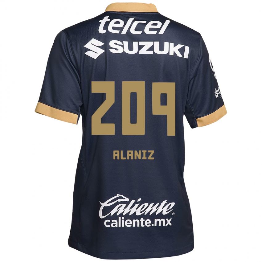 Niño Camiseta Jorge Alaniz #209 Obsidiana Dorada Blanca 2ª Equipación 2024/25 La Camisa