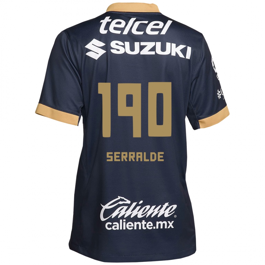 Niño Camiseta Gerardo Serralde #190 Obsidiana Dorada Blanca 2ª Equipación 2024/25 La Camisa