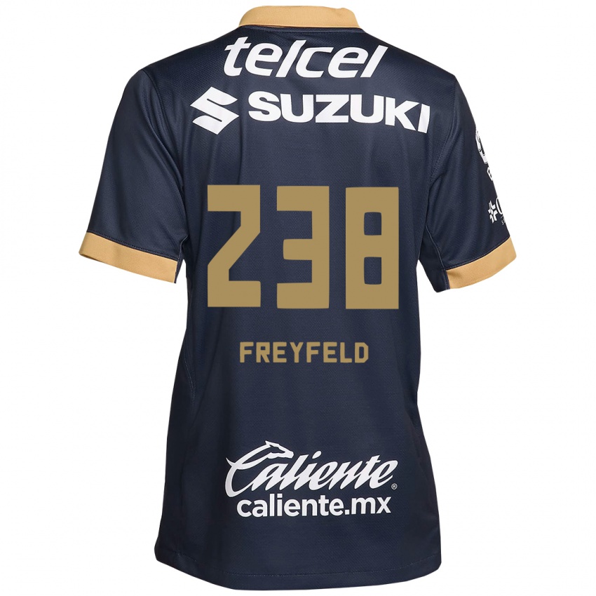 Niño Camiseta Julián Freyfeld #238 Obsidiana Dorada Blanca 2ª Equipación 2024/25 La Camisa