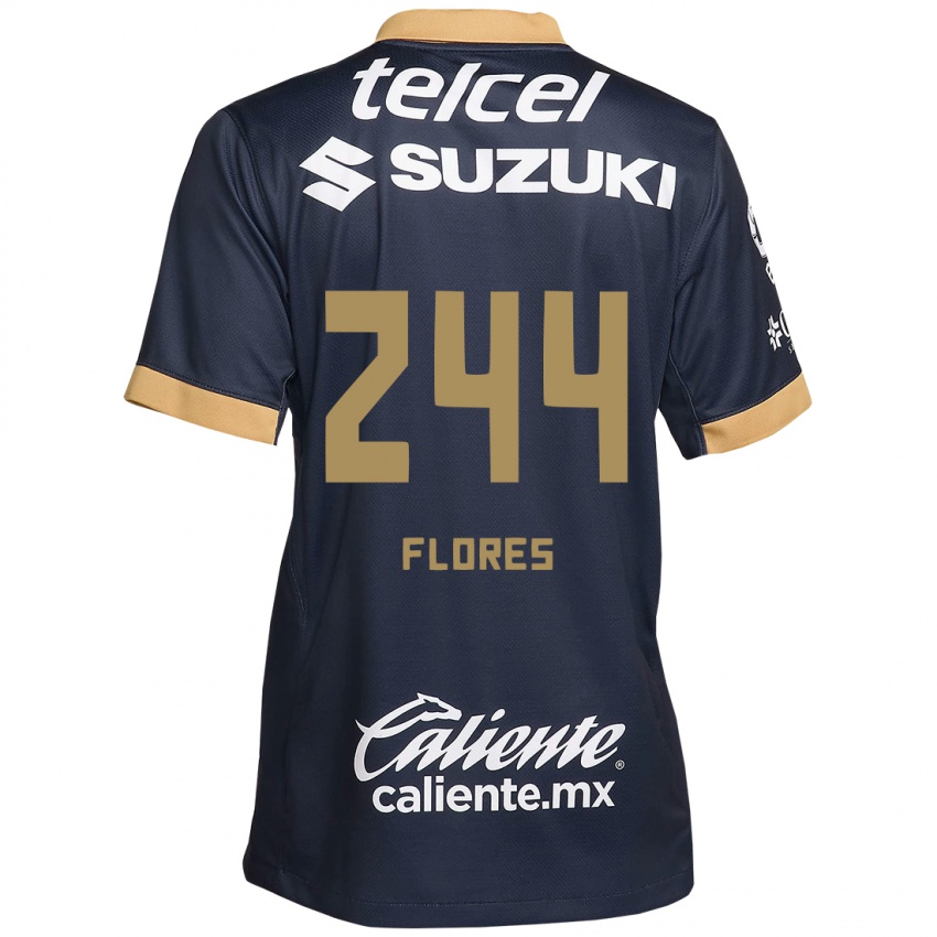 Niño Camiseta Jonathan Flores #244 Obsidiana Dorada Blanca 2ª Equipación 2024/25 La Camisa