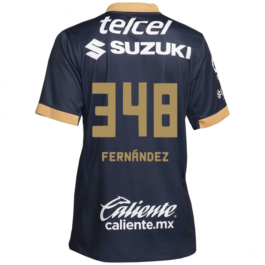 Niño Camiseta Yerik Fernández #348 Obsidiana Dorada Blanca 2ª Equipación 2024/25 La Camisa