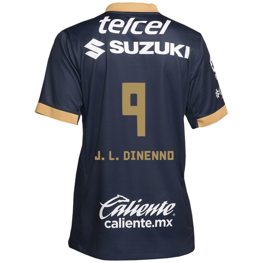 Niño Camiseta Juan Dinenno #9 Obsidiana Dorada Blanca 2ª Equipación 2024/25 La Camisa