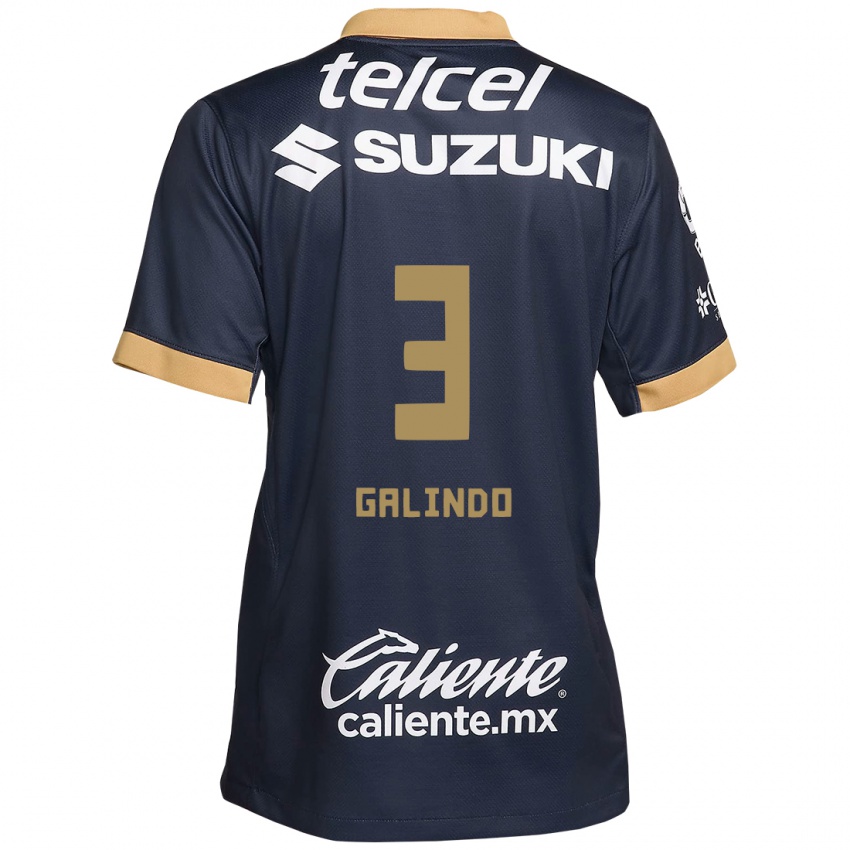 Niño Camiseta Ricardo Galindo #3 Obsidiana Dorada Blanca 2ª Equipación 2024/25 La Camisa