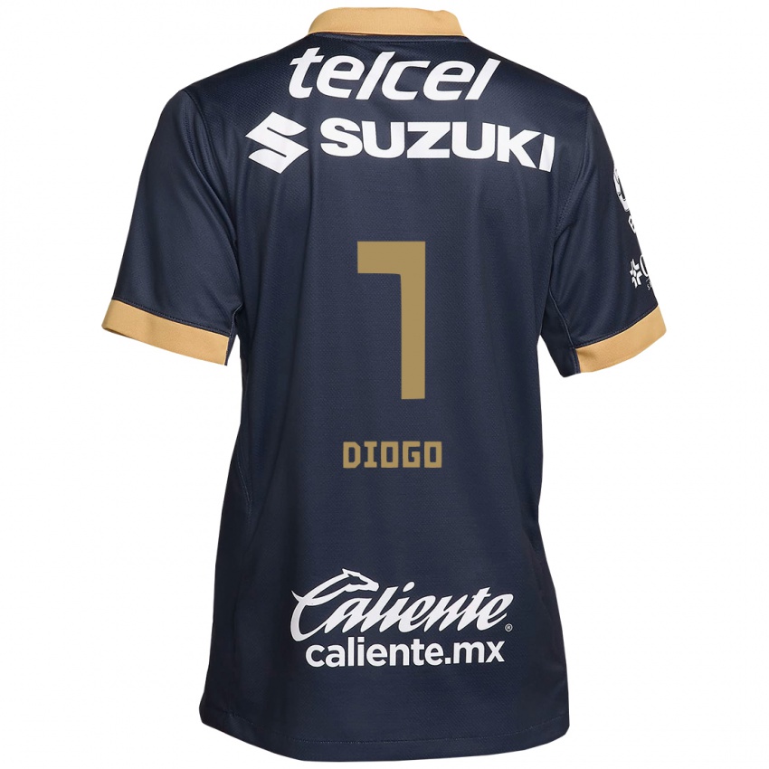 Niño Camiseta Diogo #7 Obsidiana Dorada Blanca 2ª Equipación 2024/25 La Camisa