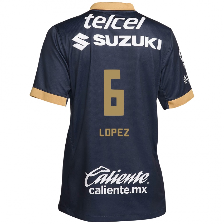 Niño Camiseta Nathalia Lopez #6 Obsidiana Dorada Blanca 2ª Equipación 2024/25 La Camisa