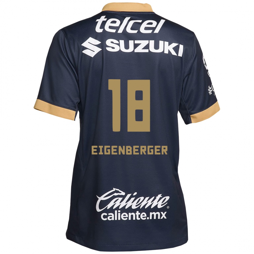 Niño Camiseta Chandra Eigenberger #18 Obsidiana Dorada Blanca 2ª Equipación 2024/25 La Camisa