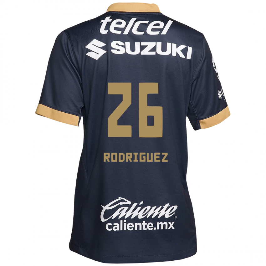 Niño Camiseta Lucia Rodriguez #26 Obsidiana Dorada Blanca 2ª Equipación 2024/25 La Camisa