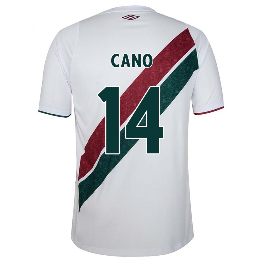 Niño Camiseta Germán Cano #14 Blanco Verde Granate 2ª Equipación 2024/25 La Camisa