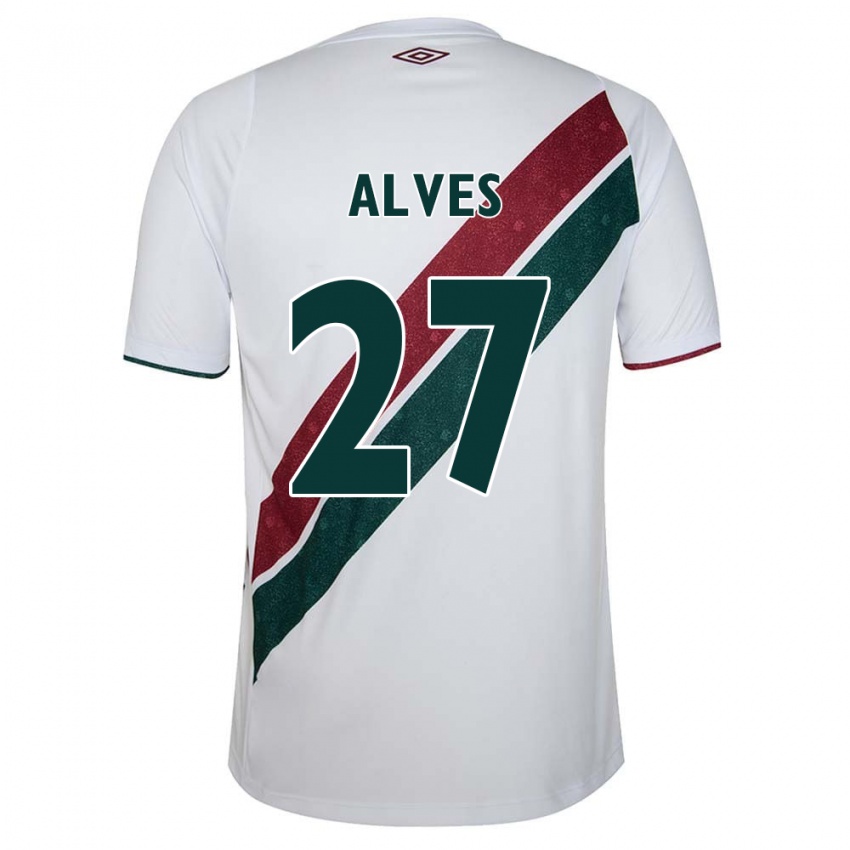 Niño Camiseta Felipe Alves #27 Blanco Verde Granate 2ª Equipación 2024/25 La Camisa