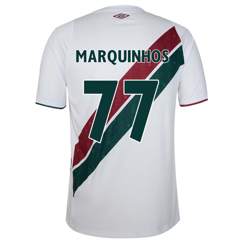 Niño Camiseta Marquinhos #77 Blanco Verde Granate 2ª Equipación 2024/25 La Camisa