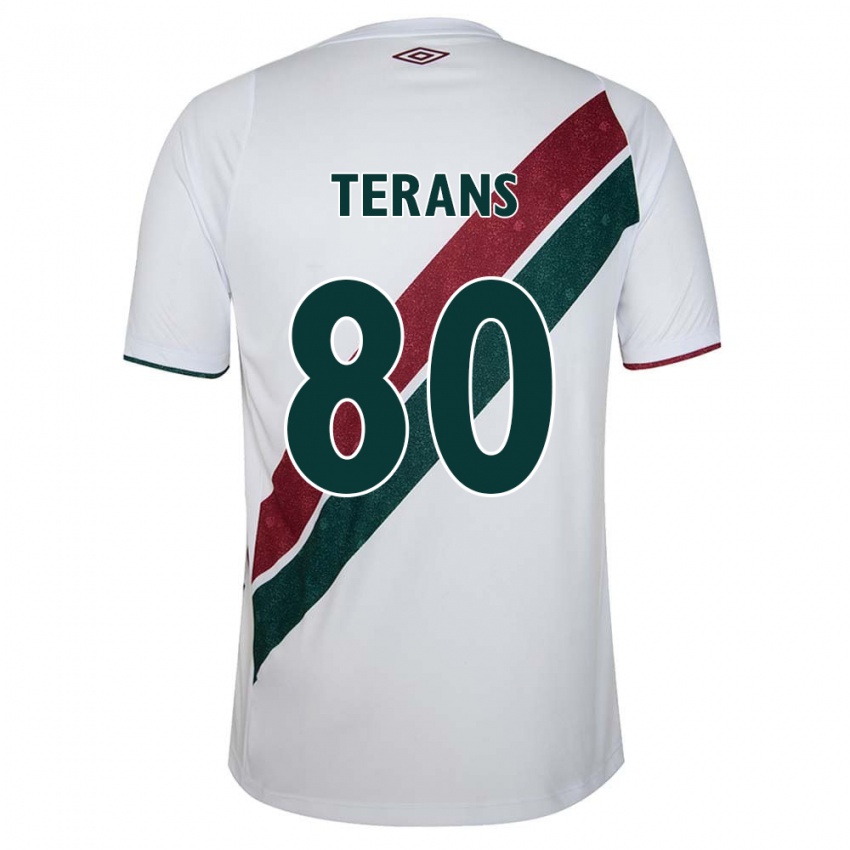 Niño Camiseta David Terans #80 Blanco Verde Granate 2ª Equipación 2024/25 La Camisa