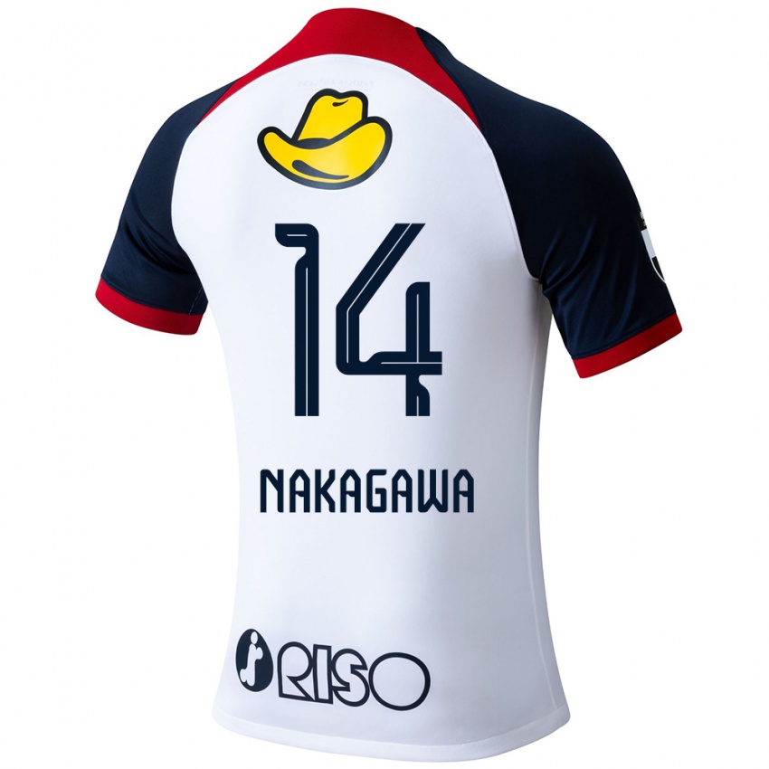 Niño Camiseta Sora Nakagawa #14 Blanco Azul Rojo 2ª Equipación 2024/25 La Camisa