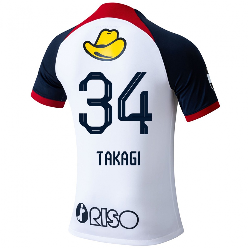 Niño Camiseta Haruto Takagi #34 Blanco Azul Rojo 2ª Equipación 2024/25 La Camisa