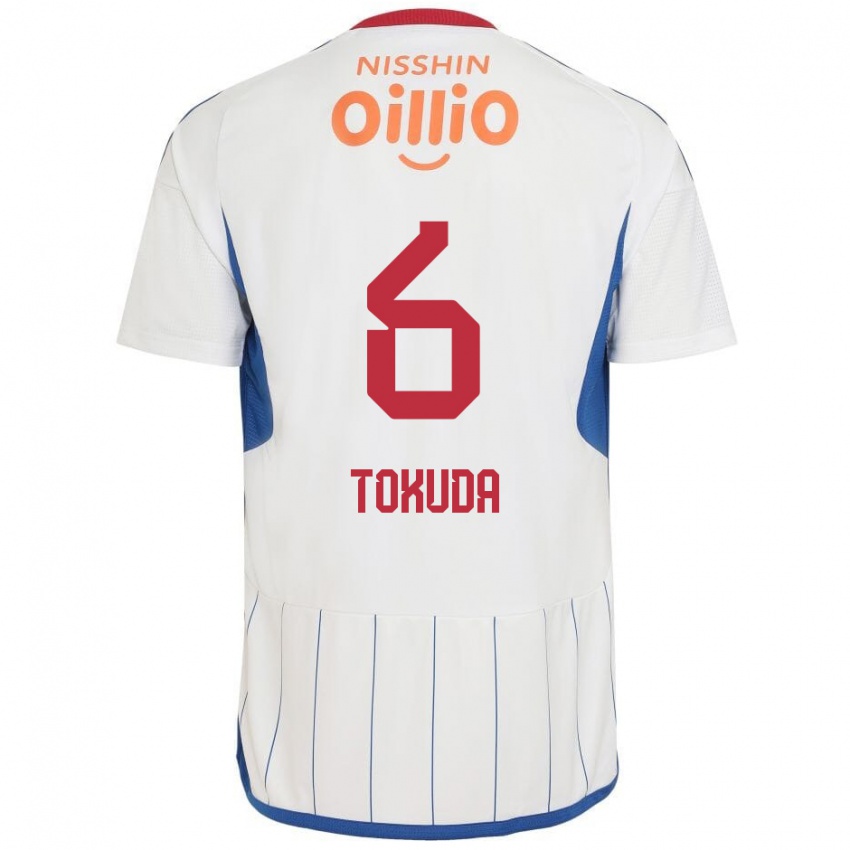 Niño Camiseta Yuma Tokuda #6 Blanco Azul Rojo 2ª Equipación 2024/25 La Camisa