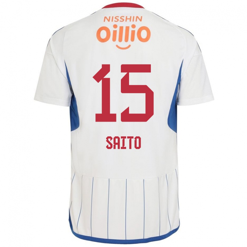 Niño Camiseta Haru Saito #15 Blanco Azul Rojo 2ª Equipación 2024/25 La Camisa