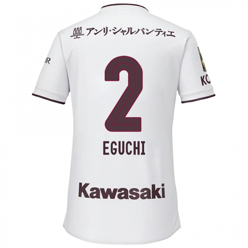 Niño Camiseta Takuma Eguchi #2 Blanco Rojo 2ª Equipación 2024/25 La Camisa