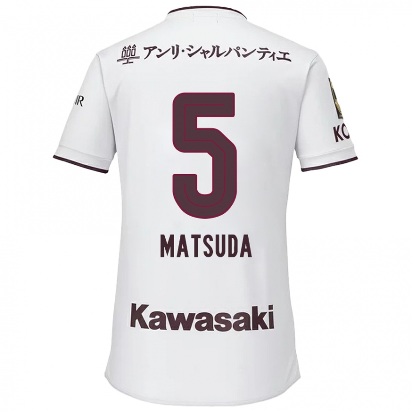 Niño Camiseta Shido Matsuda #5 Blanco Rojo 2ª Equipación 2024/25 La Camisa