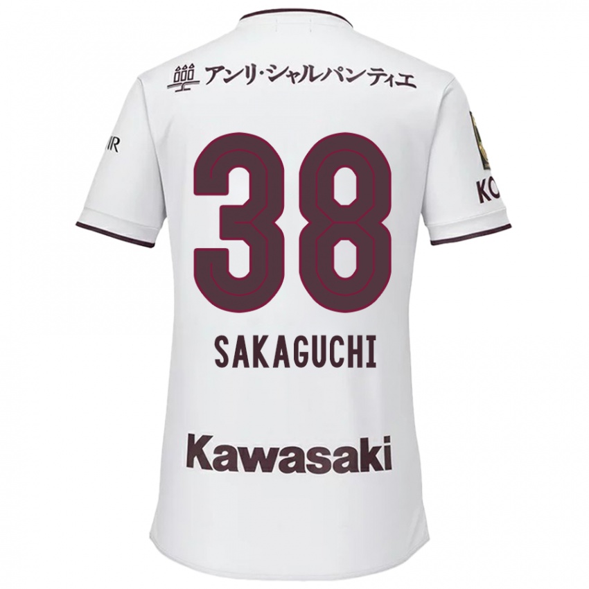 Niño Camiseta Yuki Sakaguchi #38 Blanco Rojo 2ª Equipación 2024/25 La Camisa